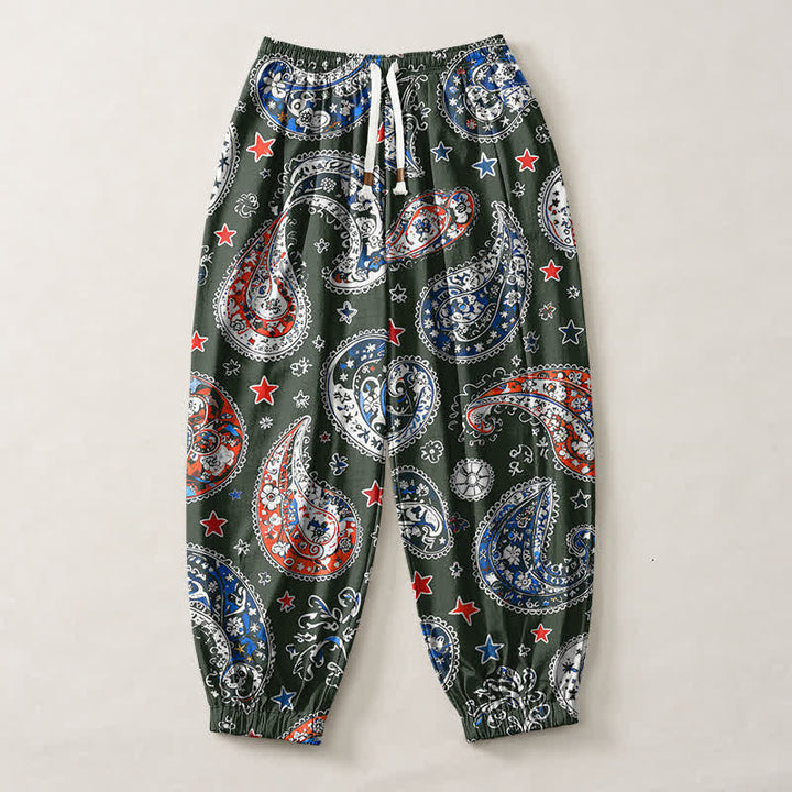 Buddha Stones Pure Cotton Paisley Star Pattern Drawstring Men's Harem Pants With Pockets - image 13