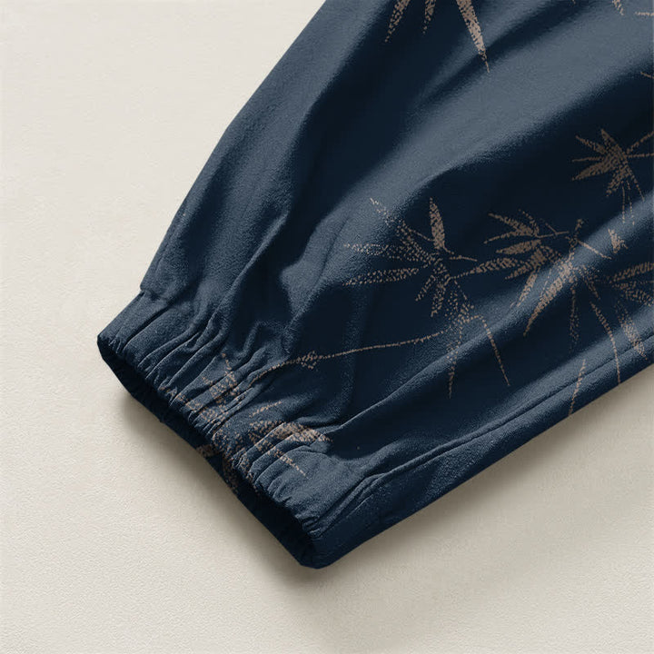Buddha Stones Pure Cotton Bamboo Leaf Pattern Drawstring Men's Harem Pants With Pockets - image 10