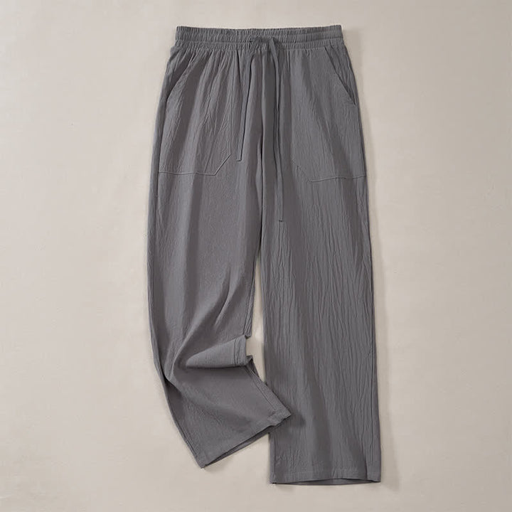 Buddha Stones Spring Summer Classic Minimalist Drawstring Solid Long Pants Men's Straight Leg Pants With Pockets - image 18