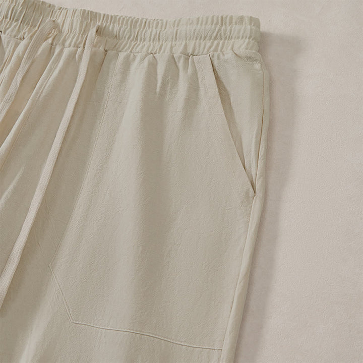 Buddha Stones Spring Summer Classic Minimalist Drawstring Solid Long Pants Men's Straight Leg Pants With Pockets - image 5