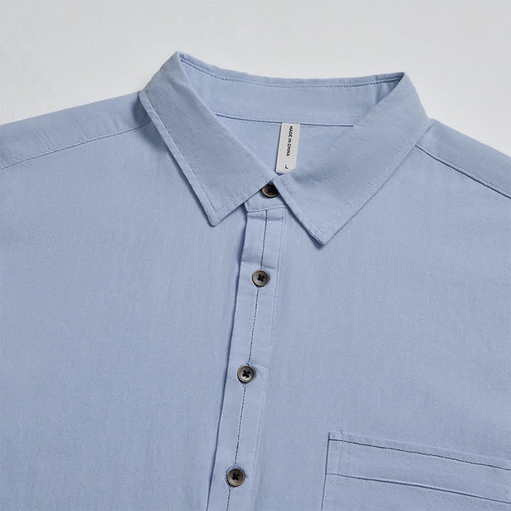 Buddha Stones Spring Fall Casual Button-Up Solid Cotton Men's Long Sleeve Shirts With Patch Pocket - image 24