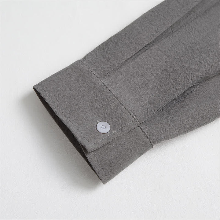 Buddha Stones Spring Fall Casual Tang Style Mandarin Collar Solid Men's Long Sleeve Shirts With Patch Pocket - image 27