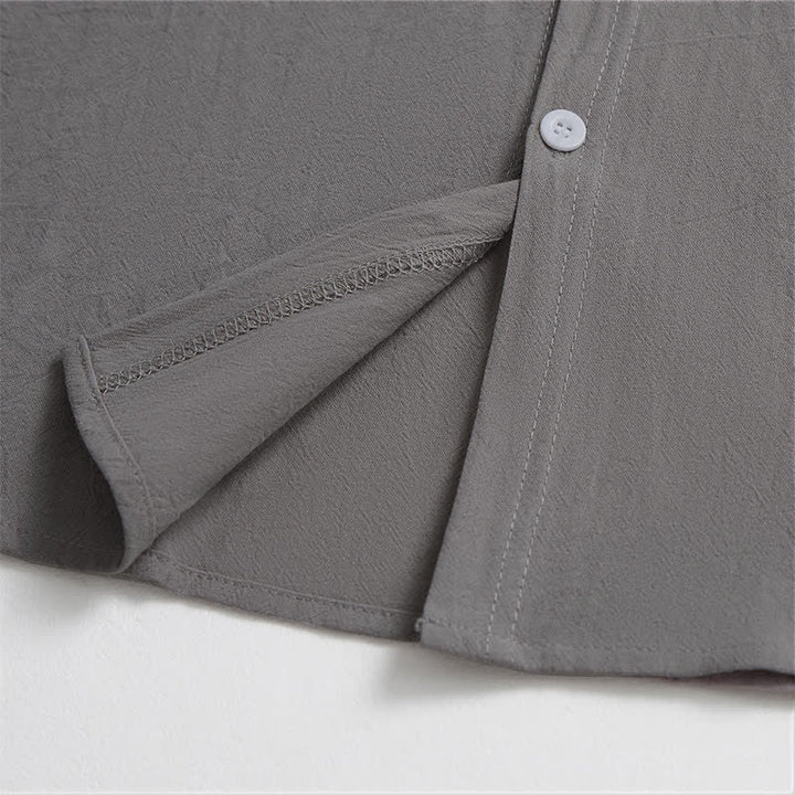 Buddha Stones Spring Fall Casual Tang Style Mandarin Collar Solid Men's Long Sleeve Shirts With Patch Pocket - image 26