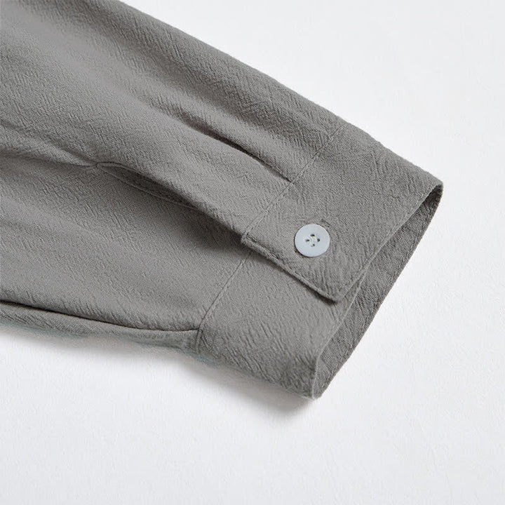 Buddha Stones Spring Fall Casual Tang Style Drawstring Solid Cotton Linen Men's Long Sleeve Shirts - image 12