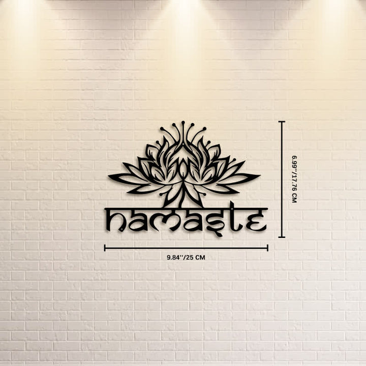 Buddha Stones Black Lotus Namaste Peace Metal Iron Wall Decor - Approx. 25cm x 17.76cm x 0.1cm / 9.84in x 6.99in x 0.04in - image 2