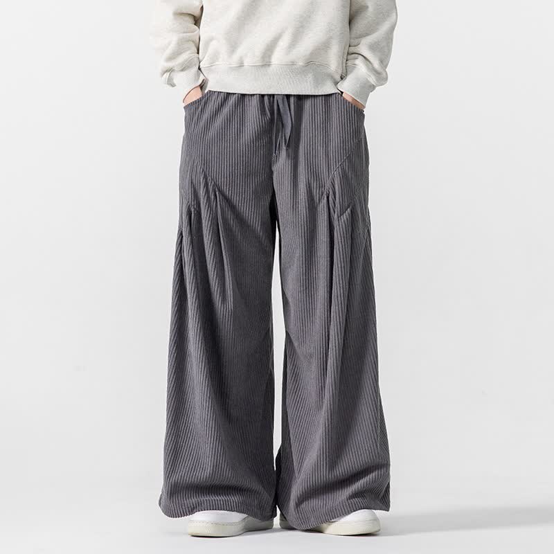 Buddha Stones Fall Winter Casual Drawstring Solid Long Pants Corduroy Men's Wide Leg Pants With Pockets - image 5