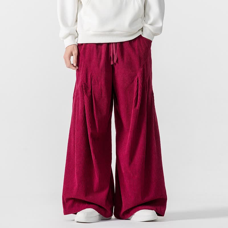 Buddha Stones Fall Winter Casual Drawstring Solid Long Pants Corduroy Men's Wide Leg Pants With Pockets - Crimson - US/UK/AU46，EU56 (5XL) - image 16