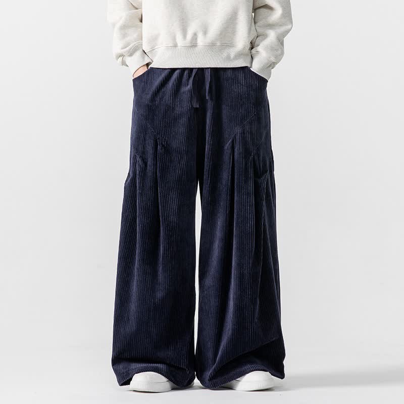 Buddha Stones Fall Winter Casual Drawstring Solid Long Pants Corduroy Men's Wide Leg Pants With Pockets - MidnightBlue - US/UK/AU46，EU56 (5XL) - image 23
