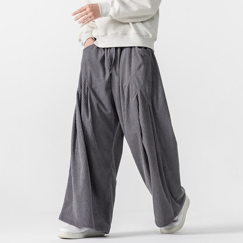 Buddha Stones Fall Winter Casual Drawstring Solid Long Pants Corduroy Men's Wide Leg Pants With Pockets - DimGray - US/UK/AU46，EU56 (5XL) - image 0