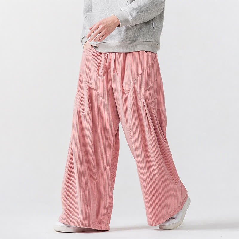 Buddha Stones Fall Winter Casual Drawstring Solid Long Pants Corduroy Men's Wide Leg Pants With Pockets - image 10