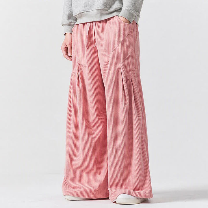 Buddha Stones Fall Winter Casual Drawstring Solid Long Pants Corduroy Men's Wide Leg Pants With Pockets - image 15