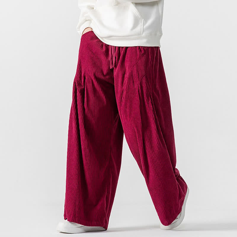 Buddha Stones Fall Winter Casual Drawstring Solid Long Pants Corduroy Men's Wide Leg Pants With Pockets - image 19