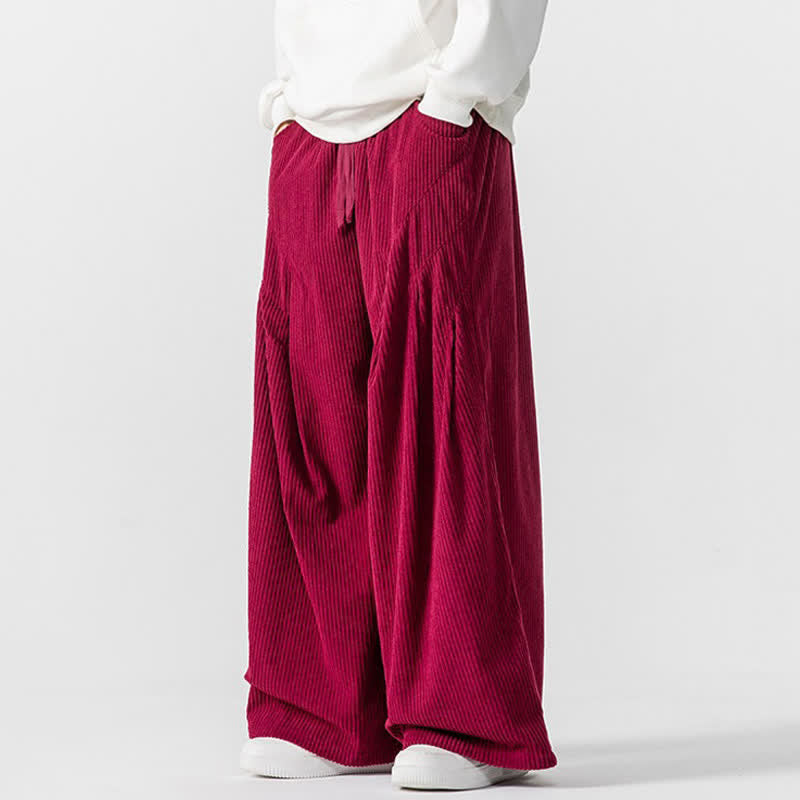 Buddha Stones Fall Winter Casual Drawstring Solid Long Pants Corduroy Men's Wide Leg Pants With Pockets - image 18