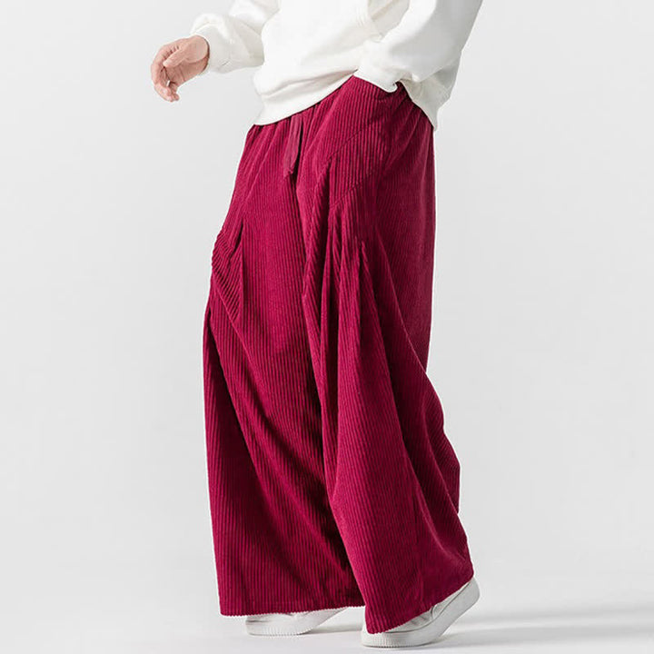 Buddha Stones Fall Winter Casual Drawstring Solid Long Pants Corduroy Men's Wide Leg Pants With Pockets - image 22