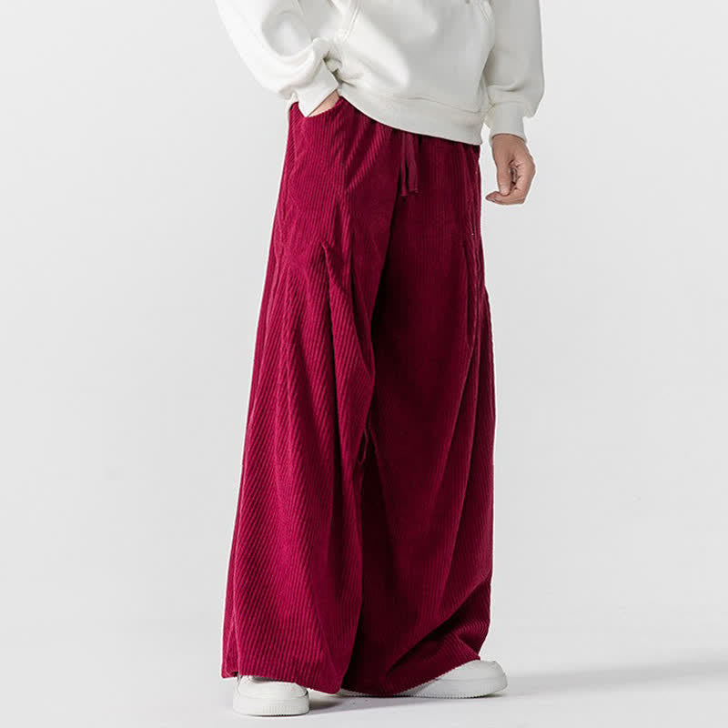 Buddha Stones Fall Winter Casual Drawstring Solid Long Pants Corduroy Men's Wide Leg Pants With Pockets - image 17