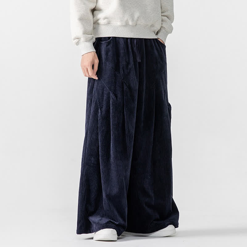Buddha Stones Fall Winter Casual Drawstring Solid Long Pants Corduroy Men's Wide Leg Pants With Pockets - image 27