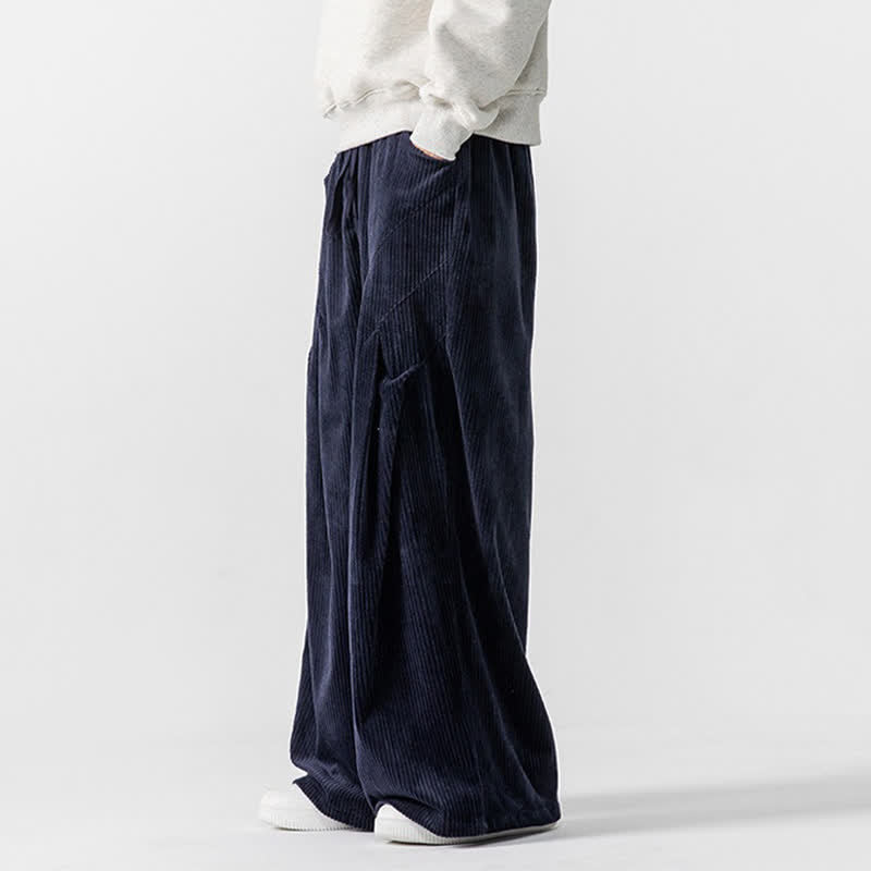 Buddha Stones Fall Winter Casual Drawstring Solid Long Pants Corduroy Men's Wide Leg Pants With Pockets - image 29