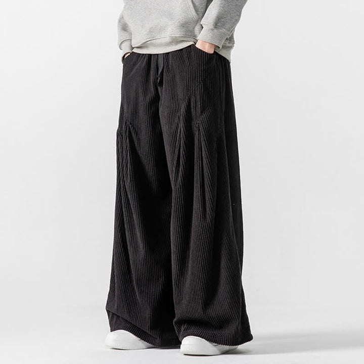 Buddha Stones Fall Winter Casual Drawstring Solid Long Pants Corduroy Men's Wide Leg Pants With Pockets - image 36