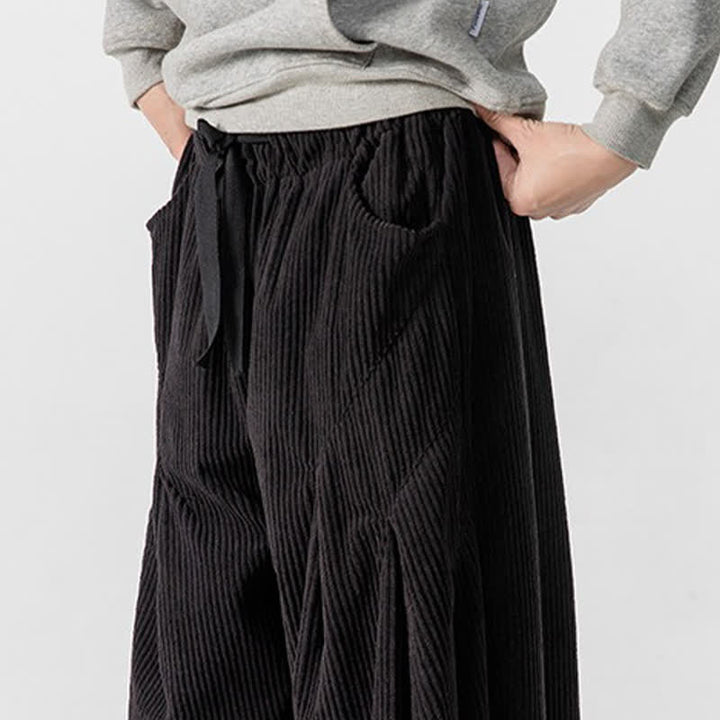 Buddha Stones Fall Winter Casual Drawstring Solid Long Pants Corduroy Men's Wide Leg Pants With Pockets - image 39