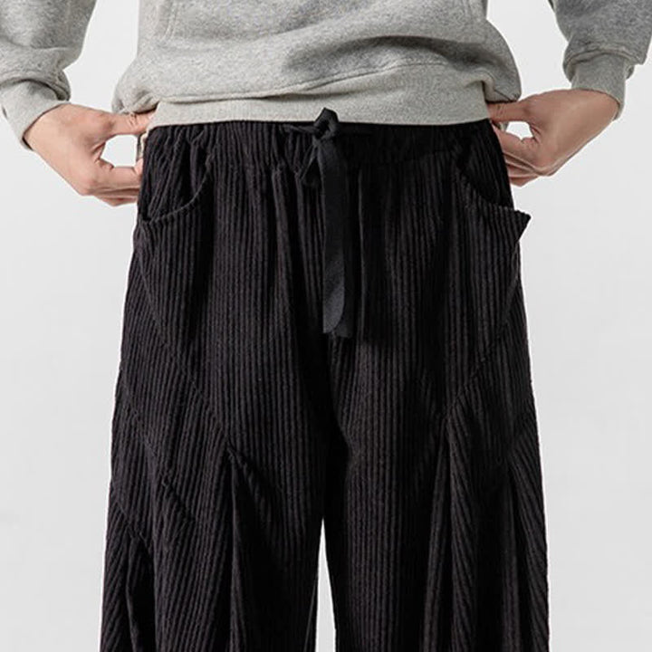 Buddha Stones Fall Winter Casual Drawstring Solid Long Pants Corduroy Men's Wide Leg Pants With Pockets - image 38