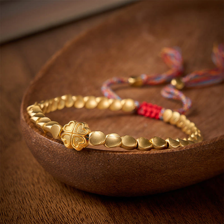 Buddha Stones Tibetan Copper Beads Four-leaf Clover Luck Colorful String Bracelet - image 1