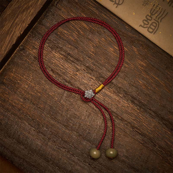 Buddha Stones 925 Sterling Silver Lotus Purity Vintage Braided Red String Bracelet - image 2