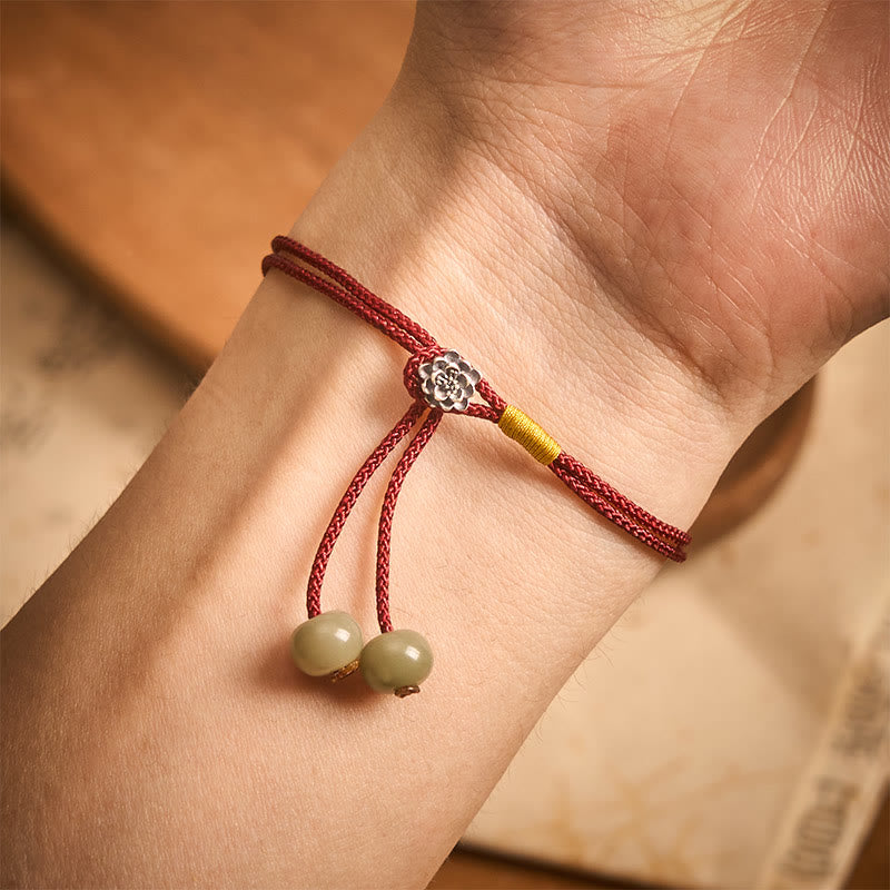 Buddha Stones 925 Sterling Silver Lotus Purity Vintage Braided Red String Bracelet - image 3