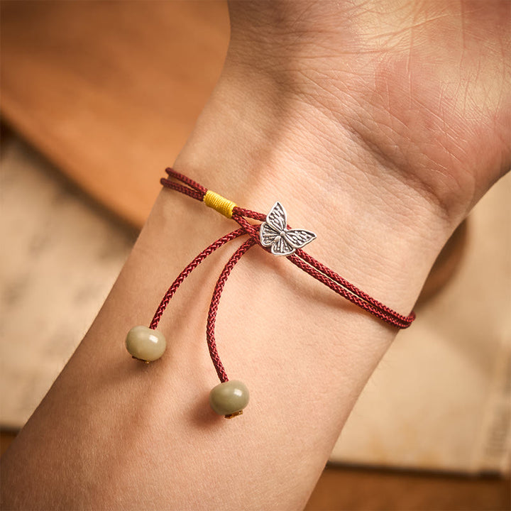 Buddha Stones 925 Sterling Silver Butterfly Protection Vintage Braided Red String Bracelet - image 3