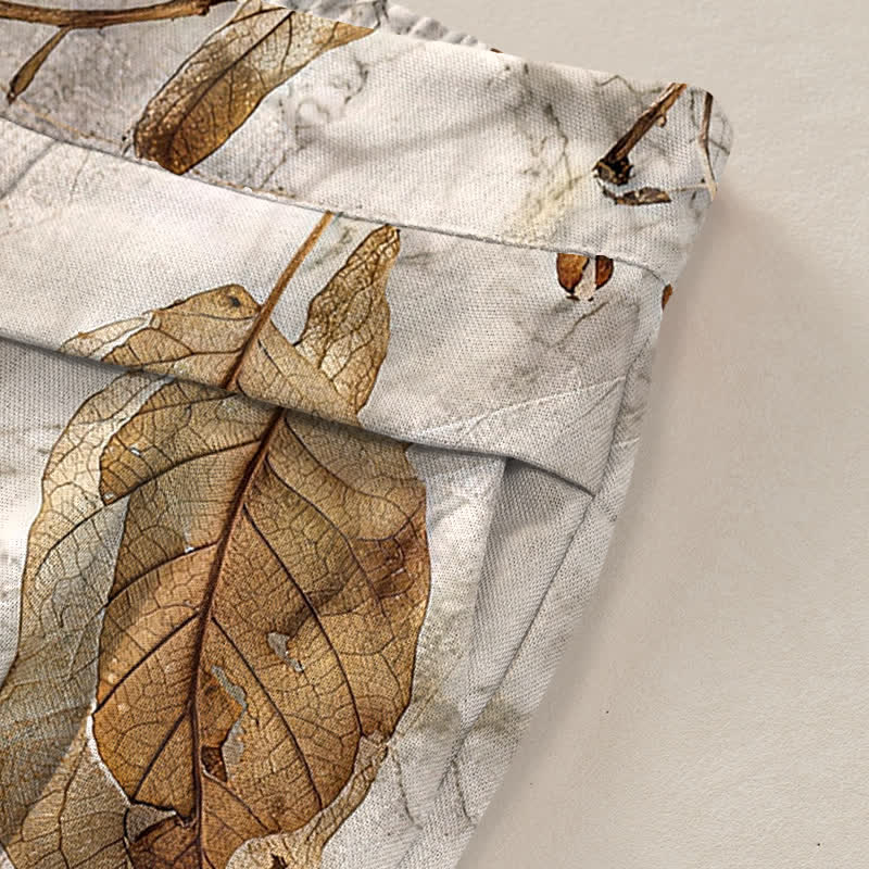 Buddha Stones Cotton Linen Botanical Leaf Pattern Women's Elastic Waist Wide Leg Pants With Pockets - image 2