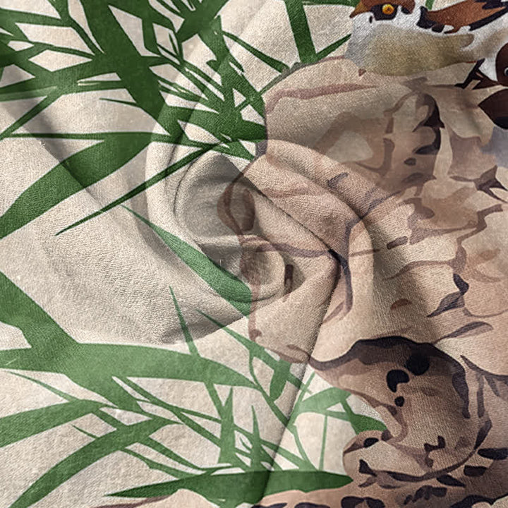 Buddha Stones Pure Cotton Artistic Bamboo Crane Pattern Women's Elastic Waist Pants With Pockets - image 2