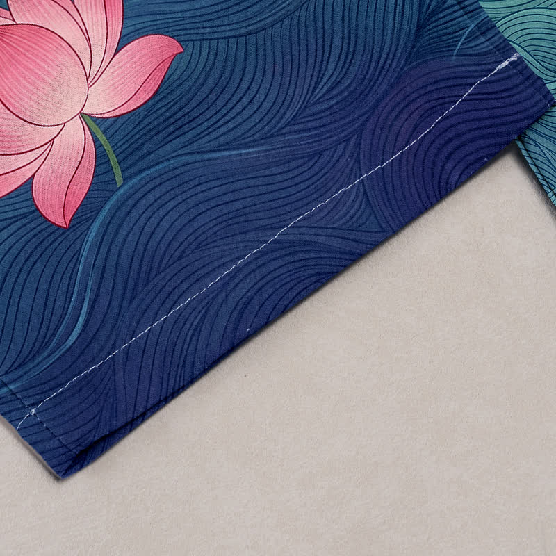 Buddha Stones Pure Cotton Dreamy Gradient Lotus Pattern Women's Elastic Waist Pants With Pockets - image 1