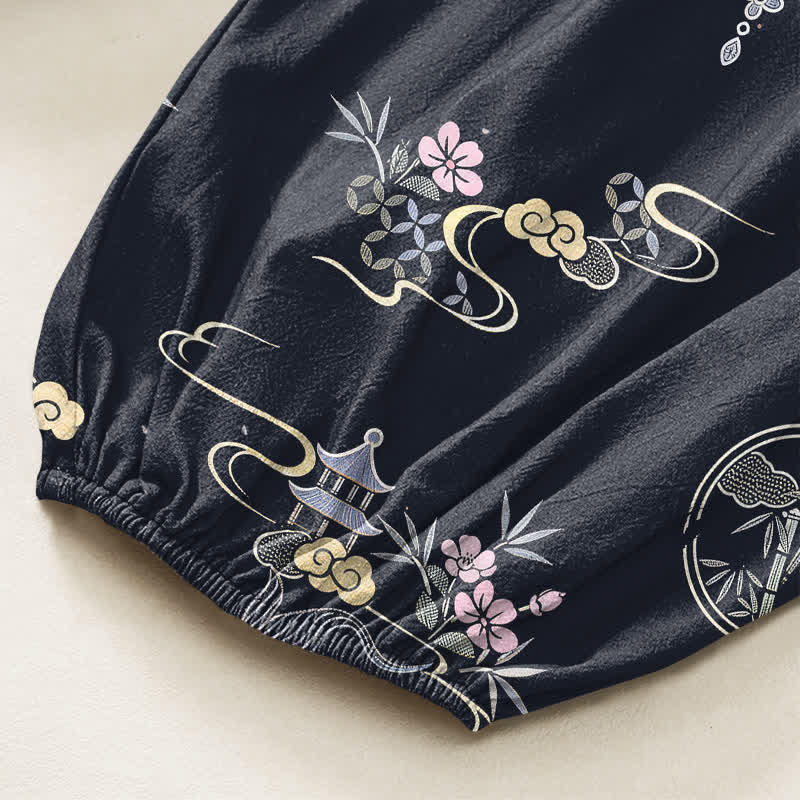 Buddha Stones Cotton Koi Fish Bamboo Cloud Pattern Women's Elastic Waist Harem Pants With Side Pockets - image 6