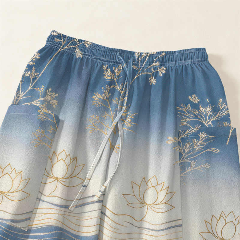 Buddha Stones Cotton Lotus Wave Pattern Women's Elastic Waist Harem Pants With Side Pockets - image 5