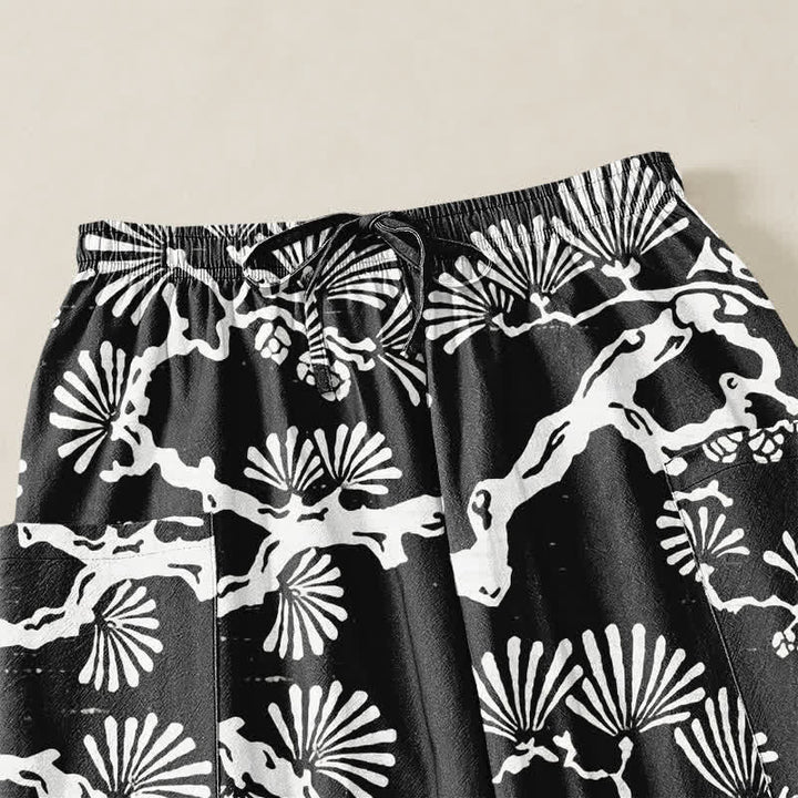 Buddha Stones Cotton Oriental Foliage Pattern Women's Elastic Waist Harem Pants With Side Pockets - image 5