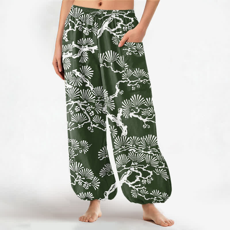 Buddha Stones Cotton Oriental Foliage Pattern Women's Elastic Waist Harem Pants With Side Pockets - DarkGreen - US16，UK/AU20，EU48 (3XL) - image 10
