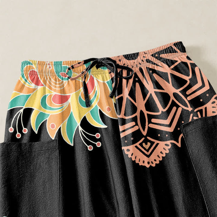 Buddha Stones Cotton Mandala Lotus OM Pattern Women's Elastic Waist Harem Pants With Side Pockets - image 5