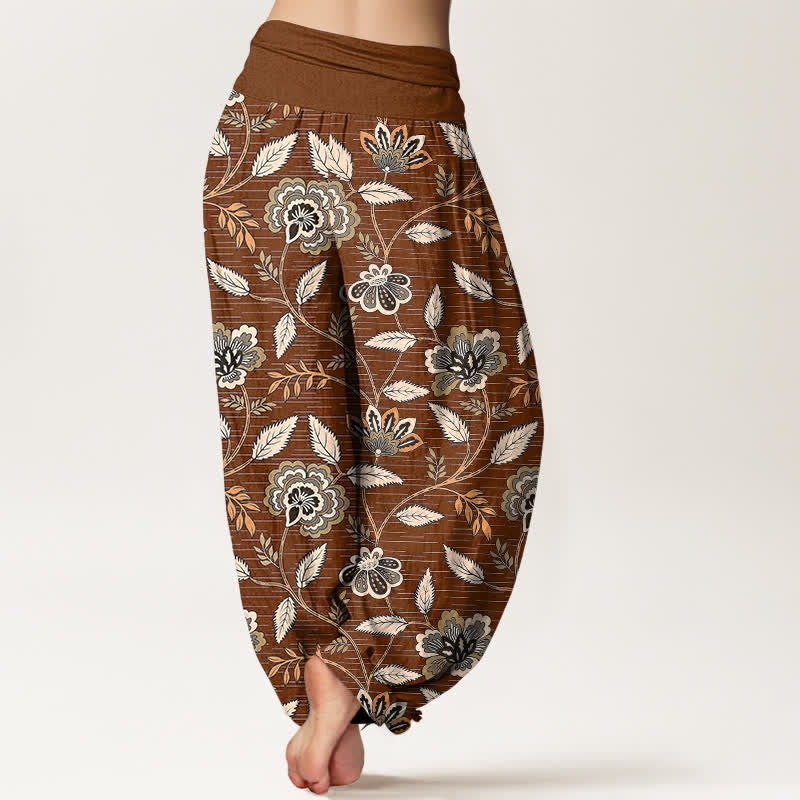 Buddha Stones Cotton Vintage Floral Vine Pattern Women's Elastic Waist Harem Pants - image 2