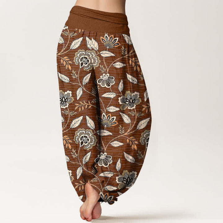 Buddha Stones Cotton Vintage Floral Vine Pattern Women's Elastic Waist Harem Pants - image 2
