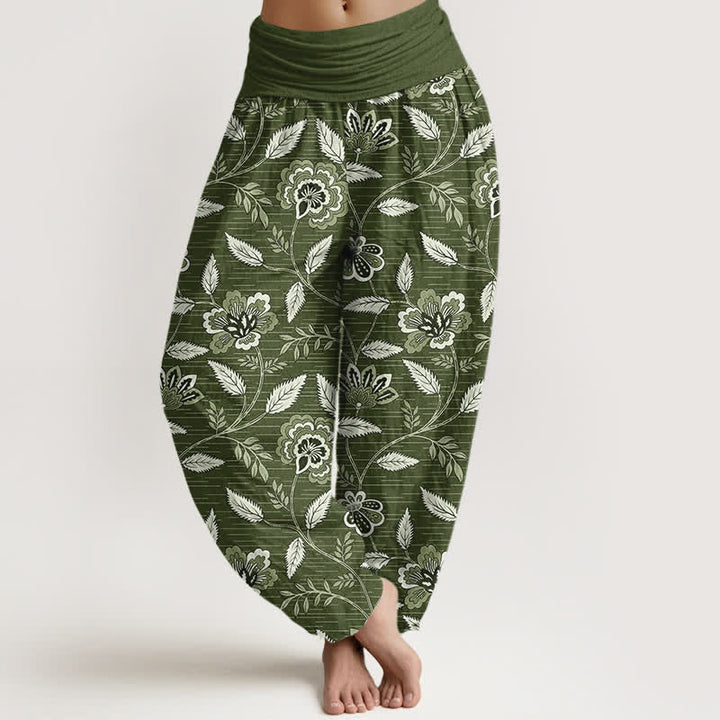Buddha Stones Cotton Vintage Floral Vine Pattern Women's Elastic Waist Harem Pants - OliveDrab - US16，UK/AU20，EU48 (3XL) - image 5