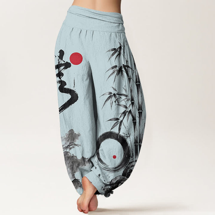 Buddha Stones Cotton Bamboo Ink Landscape Pattern Women's Elastic Waist Harem Pants - image 10