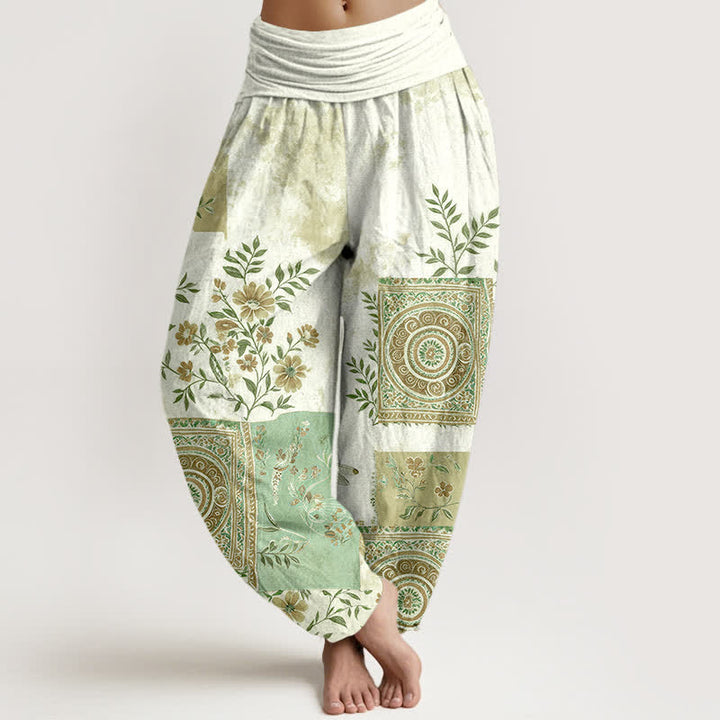 Buddha Stones Cotton Bohemian Floral Patchwork Pattern Women's Elastic Waist Harem Pants - Honeydew - US16，UK/AU20，EU48 (3XL) - image 5