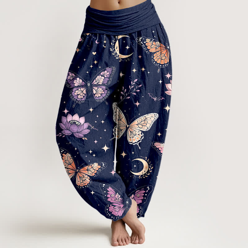 Buddha Stones Cotton Butterfly Moon Lotus Pattern Women's Elastic Waist Harem Pants - Navy - US16，UK/AU20，EU48 (3XL) - image 8