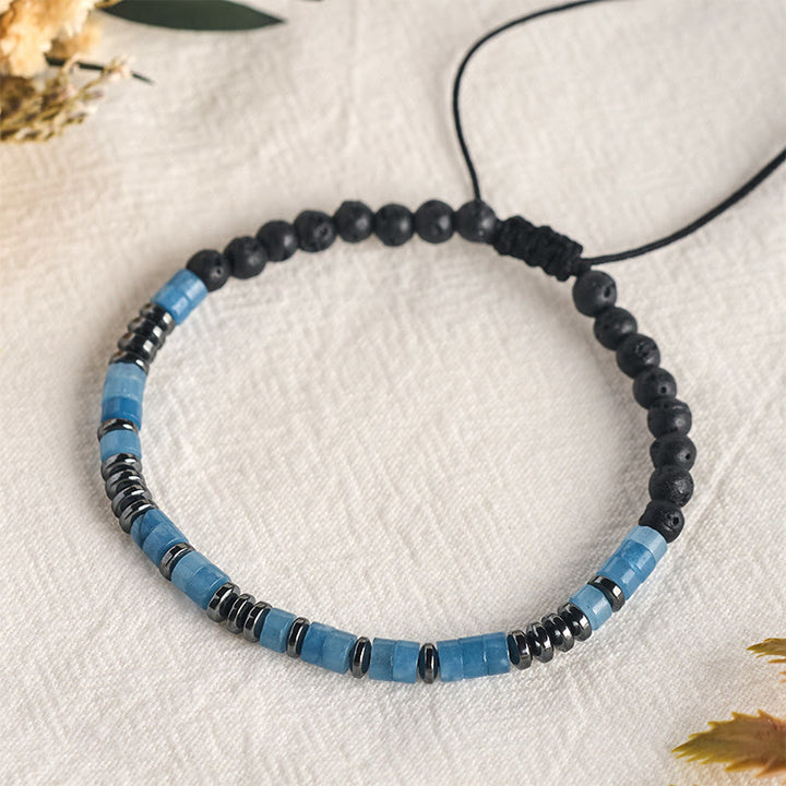 Buddha Stones Aquamarine Lava Rock Clarity Silver Tone Accent Bracelet - image 8