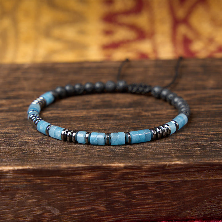 Buddha Stones Aquamarine Lava Rock Clarity Silver Tone Accent Bracelet - image 3