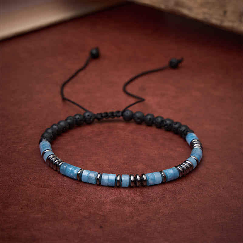 Buddha Stones Aquamarine Lava Rock Clarity Silver Tone Accent Bracelet - image 2