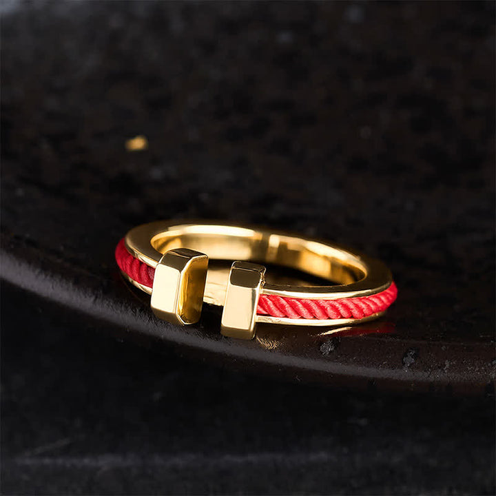 Buddha Stones Copper Red String C-Shape Open Ring For Luck - image 2