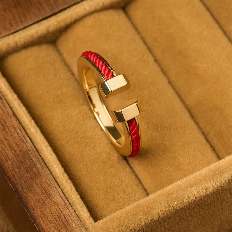 Buddha Stones Copper Red String C-Shape Open Ring For Luck - image 1