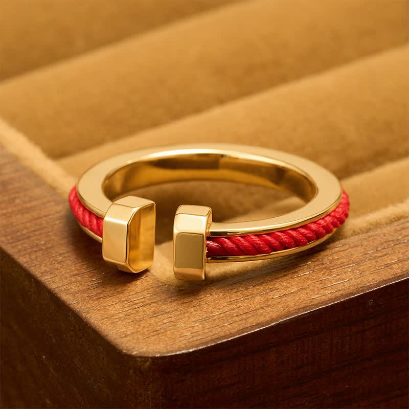 Buddha Stones Copper Red String C-Shape Open Ring For Luck - C-Shaped Ring (US8) - image 0