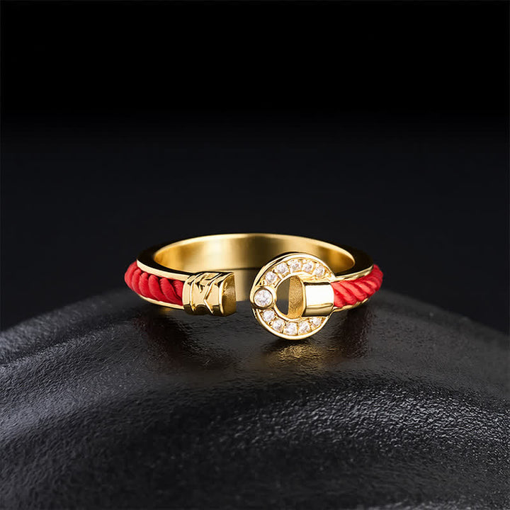 Buddha Stones Red String Protection Round Accent Open Ring - image 3