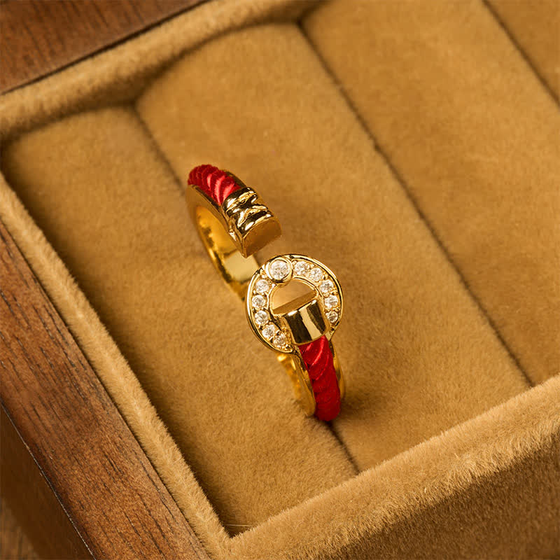 Buddha Stones Red String Protection Round Accent Open Ring - image 1